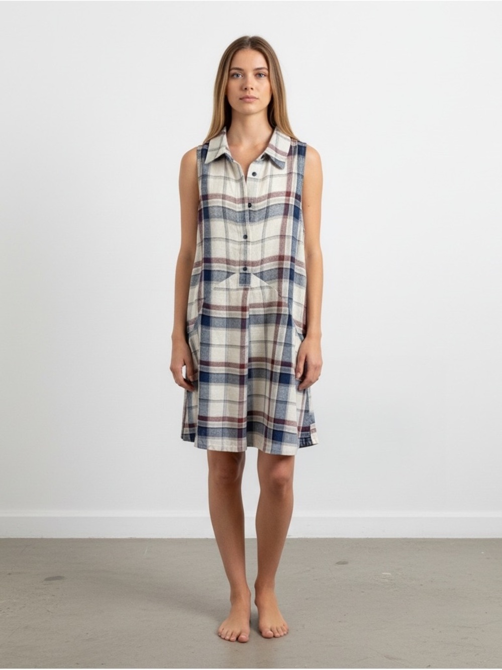 NEW Entro Hailey Brown and Blue Mini Dress Plaid Sz S